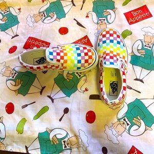 Van Classic slip on (checkerboard rainbow) sizes 2